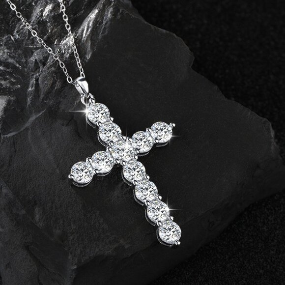 💎NEW Certified Large Statement Moissanite Cross Faith Pendant Necklace 925 - Picture 1 of 7